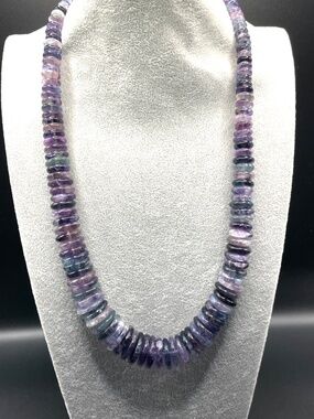 FAS China 925 Signed Graduated Heishi Disc Rondelle Necklace Rainbow Fluorite
